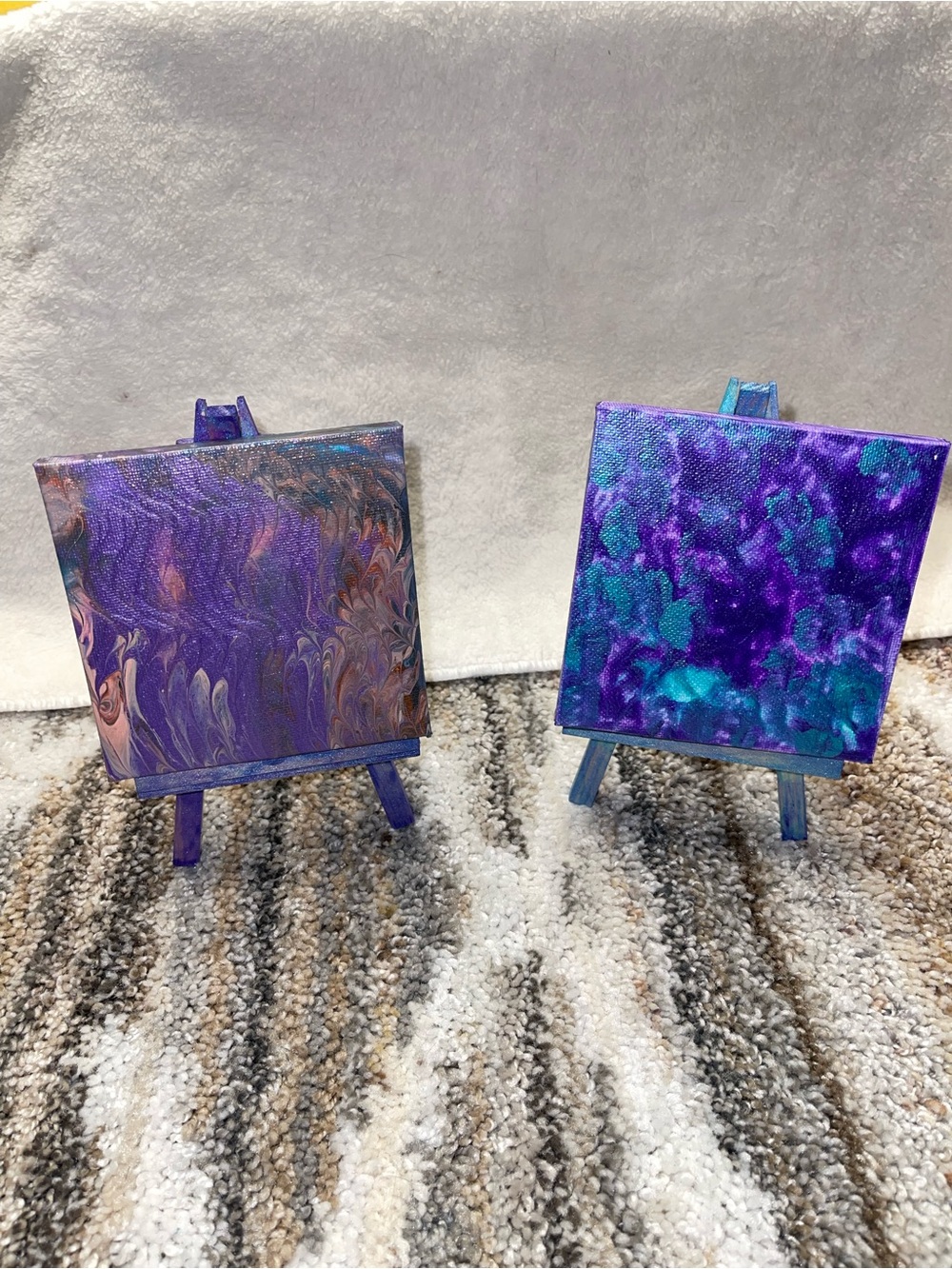 Mini Abstract Canvas Art Pair - Purple Teal Accents